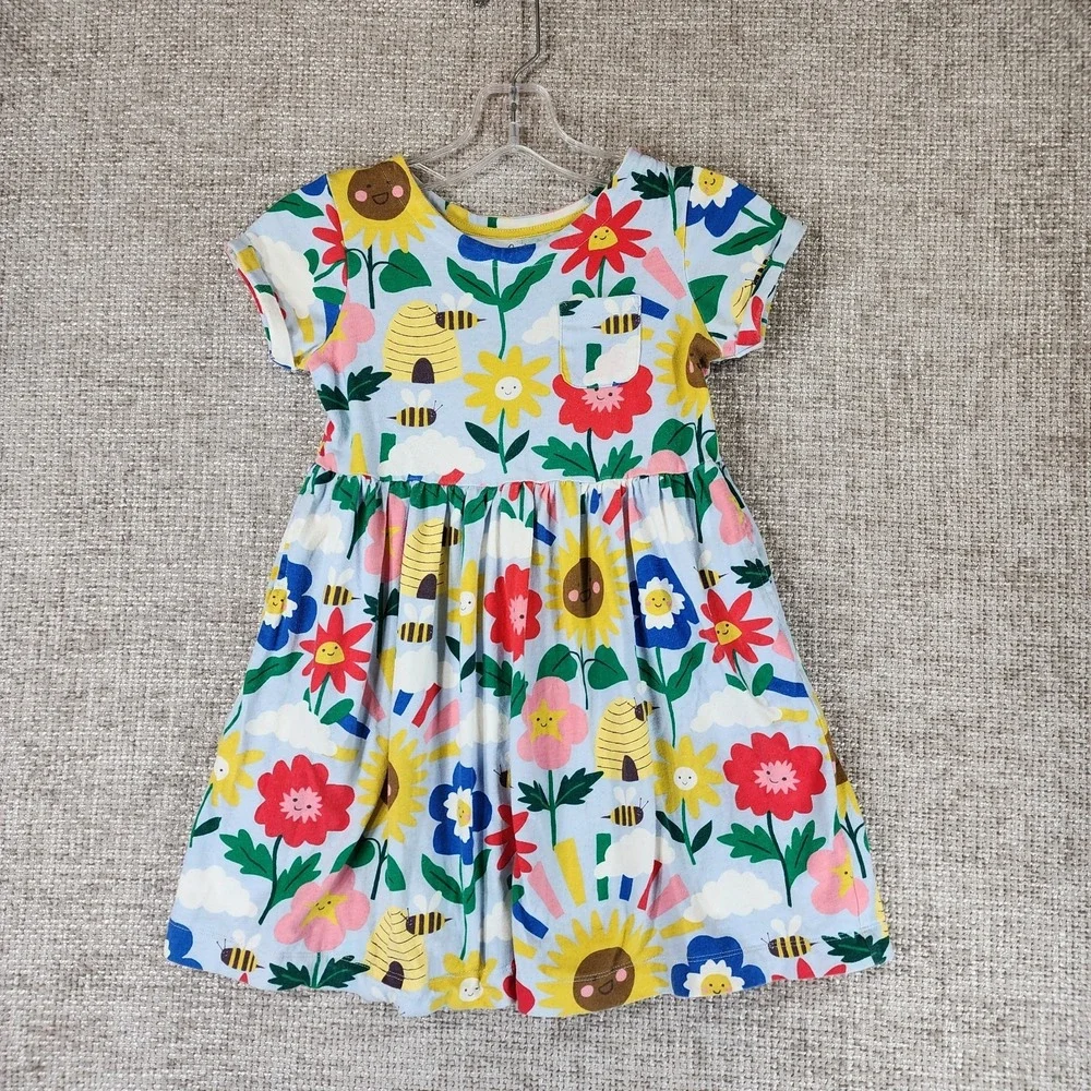 Mini Boden Bumble Bee Floral Midi Dress Girls 7-8 yrs Bold Stretch Knit Cotton